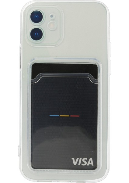 iPhone 12 Kılıf Şeffaf Kartlıklı Silikon Kılıf Kapak- Şeffaf