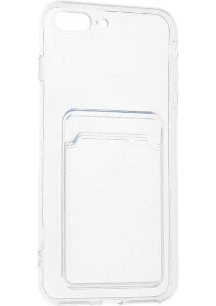 iPhone 8 Plus Kılıf Şeffaf Kartlıklı Silikon Kılıf Kapak- Şeffaf