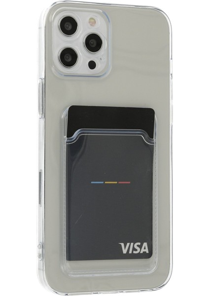 iPhone 12 Pro Max Kılıf Şeffaf Kartlıklı Silikon Kılıf Kapak- Şeffaf