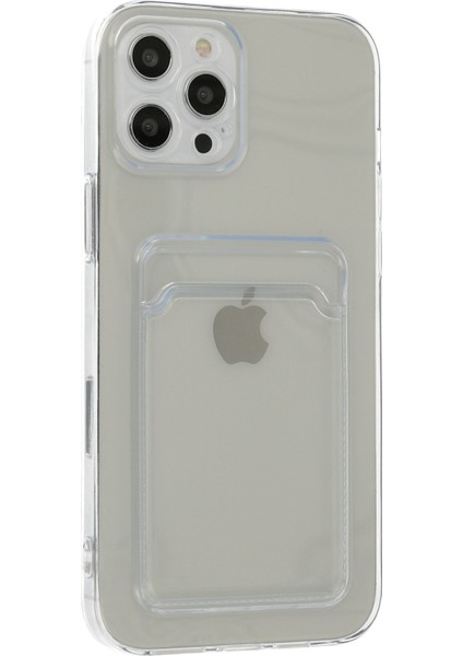 iPhone 12 Pro Max Kılıf Şeffaf Kartlıklı Silikon Kılıf Kapak- Şeffaf