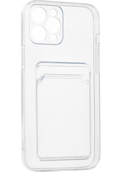 iPhone 12 Pro Max Kılıf Şeffaf Kartlıklı Silikon Kılıf Kapak- Şeffaf