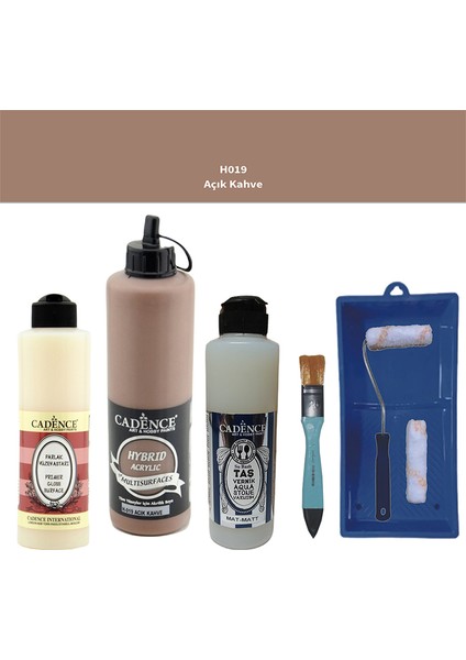 Banyo Mutfak - Multi H - 019 Açık Kahve 500 ml Parlak Yüzey Ast 250 ml Taş Vernik Mat 250 ml Saten Rulo Set