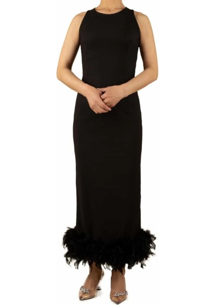 Siyah Tüylü Abiye Elbise