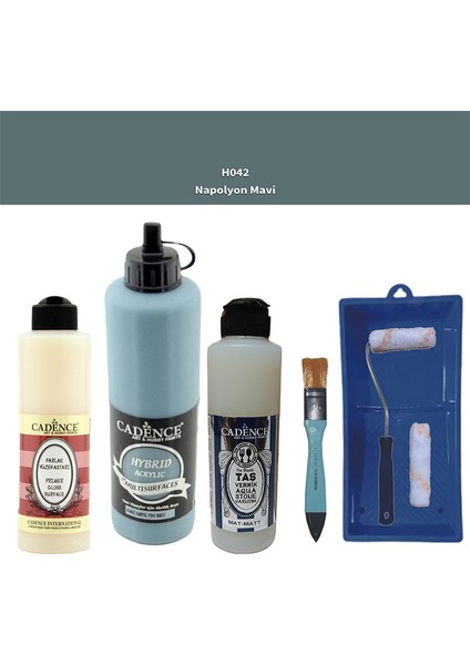 Banyo Mutfak - Multi H - 042 Napolyon Mavi 500 ml Parlak Yüzey Ast 250 ml Taş Vernik Mat 250 ml Saten Rulo Set