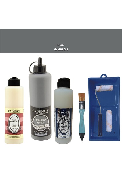 Banyo Mutfak - Multi H - 081 gr afiti gr i 500 ml Parlak Yüzey Ast 250 ml Taş Vernik Mat 250 ml Saten Rulo Set