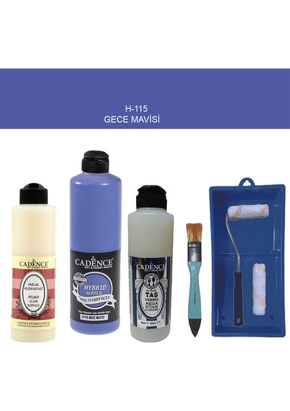 Banyo Mutfak - Multi H - 115 Gece Mavisi 500 ml Parlak Yüzey Ast 250 ml Taş Vernik Mat 250 ml Saten Rulo Set