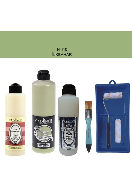 Banyo Mutfak - Multi H - 110 Ilkbahar 500 ml Parlak Yüzey Ast 250 ml Taş Vernik Mat 250 ml Saten Rulo Set