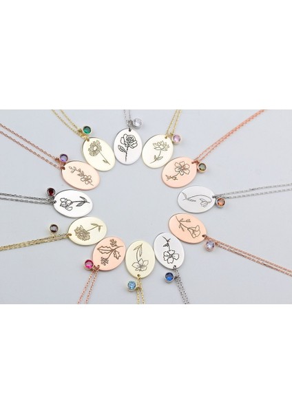 Kişiye Özel Doğum Çiçeği ve Doğum Taşı Gümüş Kolye