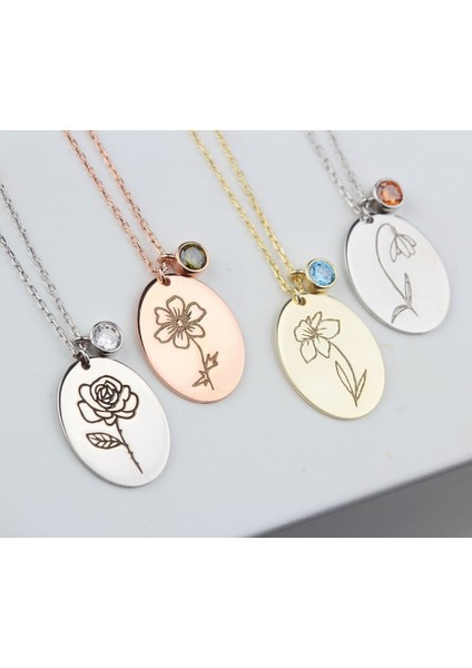 Kişiye Özel Doğum Çiçeği ve Doğum Taşı Gümüş Kolye fiyatları