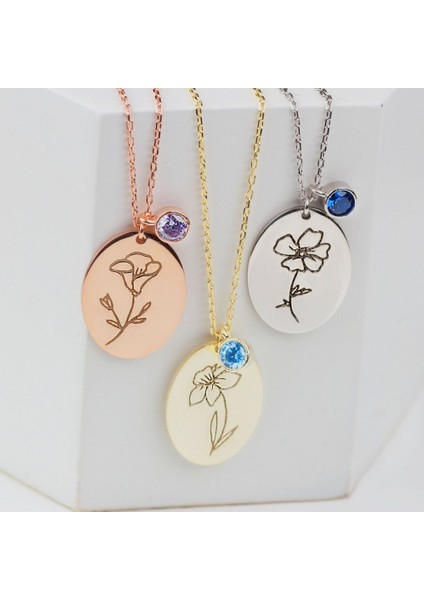 Kişiye Özel Doğum Çiçeği ve Doğum Taşı Gümüş Kolye modelleri