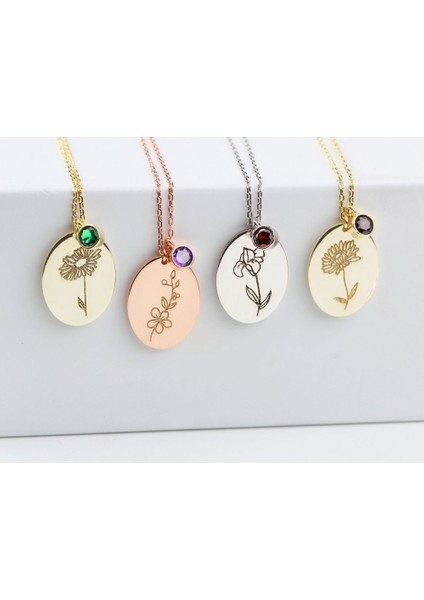 Kişiye Özel Doğum Çiçeği ve Doğum Taşı Gümüş Kolye fırsatları