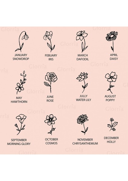 Kişiye Özel Doğum Çiçeği ve Doğum Taşı Gümüş Kolye indirimleri