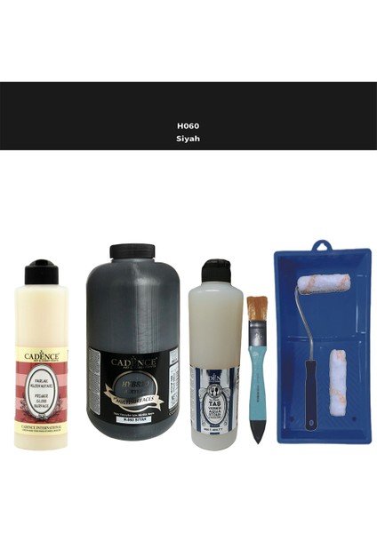Banyo Mutfak - Multi H - 060 Siyah 2000 ml Par Yüzey Ast 500 ml Taş Vernik Mat 500 ml Satenruloset