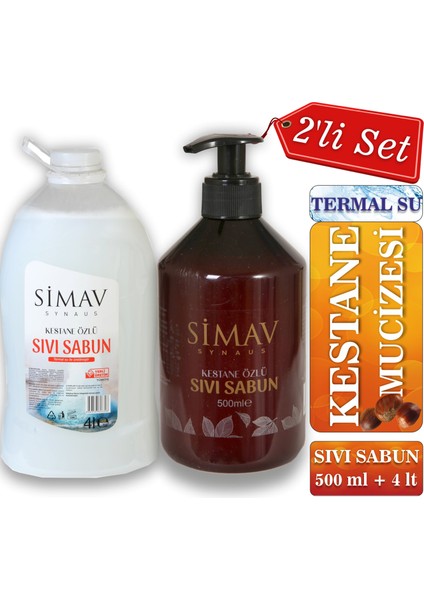 Kestane Özlü ve Termal Sulu Sıvı Sabun 2'li Set - 4 lt + 500 ml