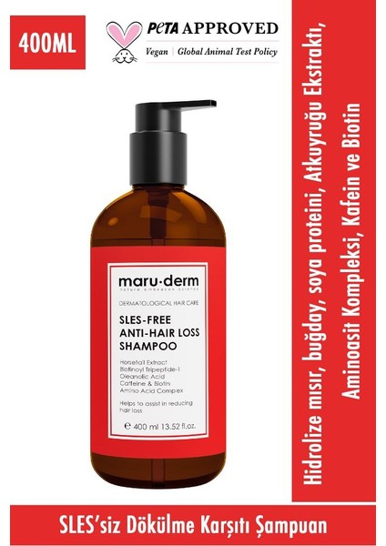 Maruderm Saç Sülfatsız Şampuan 400 ml | Tüm Saç Tipleri | Sülfatsız Tuzsuz Vegan Şampuan