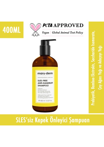 Kepeğe Karşı Etkili Sülfatız Şampuan 400 ml | Normal/yağlı Saçlar | Sülfatsız,tuzsuz,vegan Şampuan