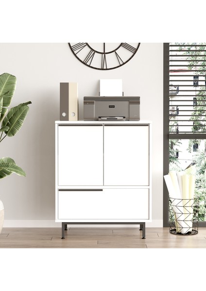 Leena 75 cm Ofis Dolabı 3 Kapaklı Metal Ayaklı Beyaz LA8B-W