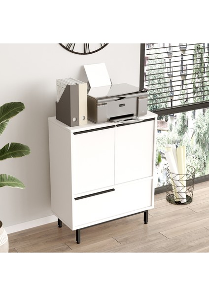 Leena 75 cm Ofis Dolabı 3 Kapaklı Metal Ayaklı Beyaz LA8B-W