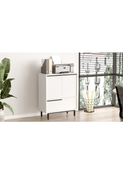 Leena 75 cm Ofis Dolabı 3 Kapaklı Metal Ayaklı Beyaz LA8B-W
