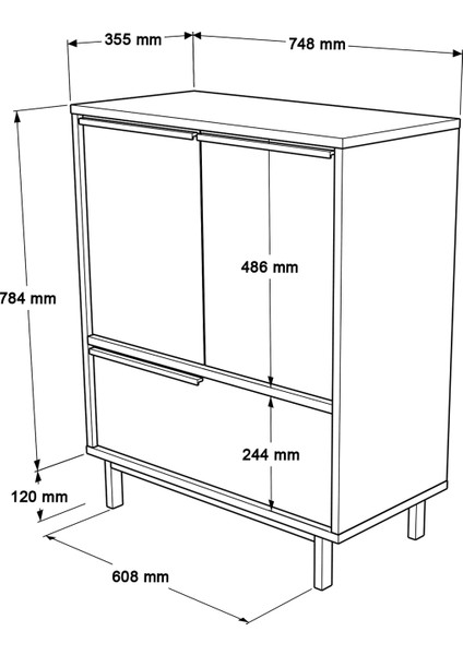 Leena 75 cm Ofis Dolabı 3 Kapaklı Metal Ayaklı Beyaz LA8B-W