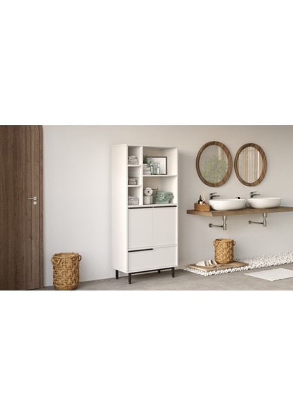 Leena Banyo Dolabı Çok Amaçlı Dolap 3 Kapaklı Metal Ayaklı Beyaz LA9C-W modelleri