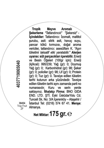 Cavendish & Harvey  3’lü Şekersiz Tropikal Meyve Aromalı Şekerler 175 gr