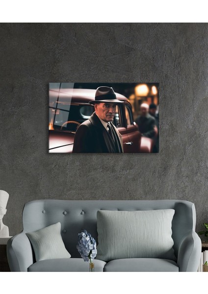 Yapay Zeka Atatürk Portresi Cam Tablo Ev ve Ofis Duvar Dekoru