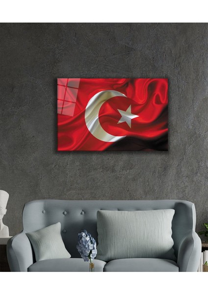Dalgalanan Türk Bayrağı Cam Tablo Waving Turkish Flag