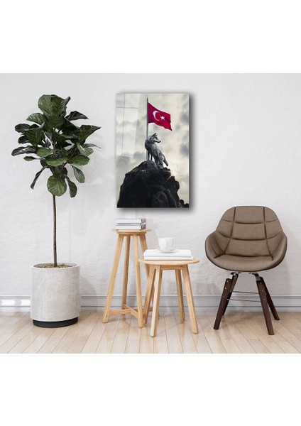 Kurt ve Türk Bayrağı Cam Tablo