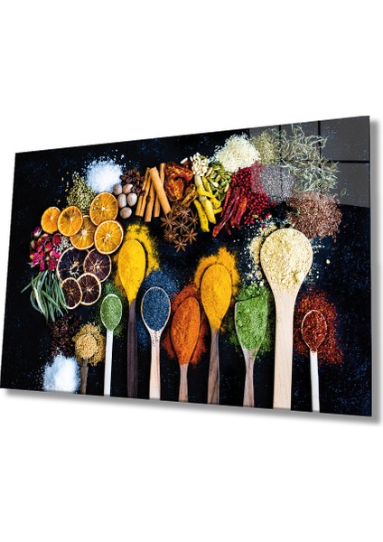 Kaşıklarda Baharatlar Cam Tablo Fruits On Spoon