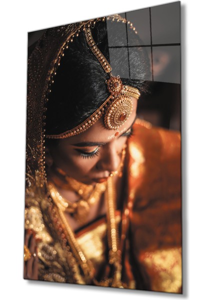 Hintli Kadın Cam Tablo Indian