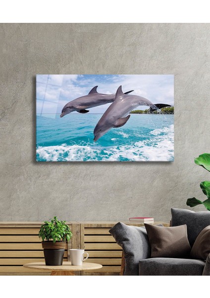 Yunus Balıkları Cam Tablo Dolphins