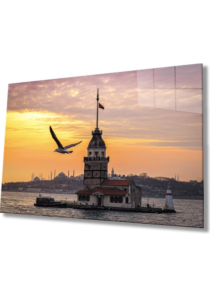 Gün Batımı Kız Kulesi Cam Tablo Sunset Maiden's Tower