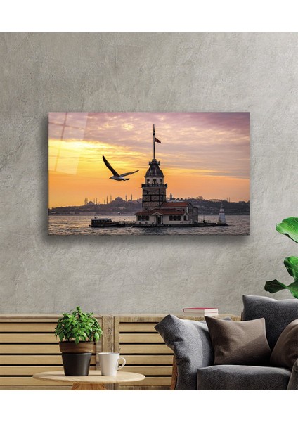 Gün Batımı Kız Kulesi Cam Tablo Sunset Maiden's Tower