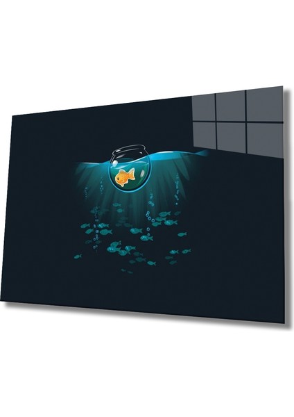 Balık Illüstrasyon Cam Tablo Fish Illustration Art