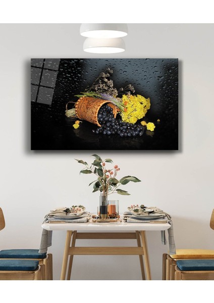 Meyve Bitki Su Damlası Naturmort Cam Tablo
