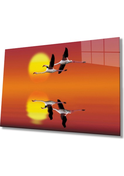 Gün Batımında Leylekler Cam Tablo Storks At Sunset Table