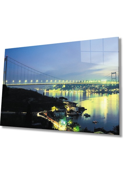 Istanbul Gece Boğaz Köprüsü Manzarası Cam Tablo