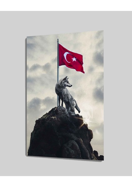 Kurt ve Türk Bayrağı Cam Tablo