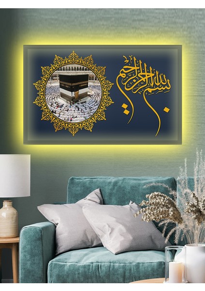 LED Işıklı Kâbe Tablosu (En Güzel Tablolar) 50 x 35