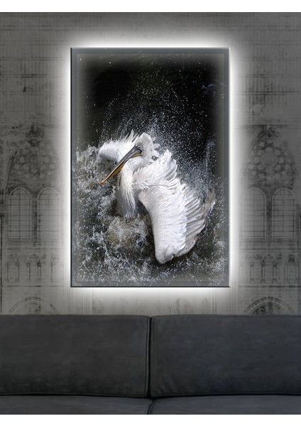 LED Işıklı Beyaz Flamingo Dekor Tablo 50 x 35