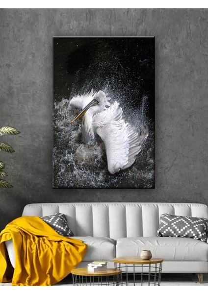 LED Işıklı Beyaz Flamingo Dekor Tablo 50 x 35