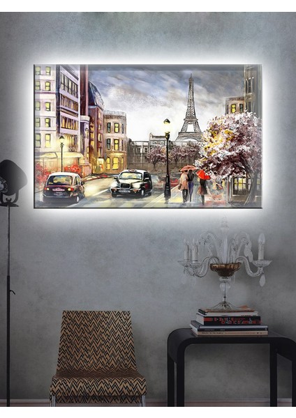 LED Işıklı Nostalji Paris Sokak Görünümü 50 x 35