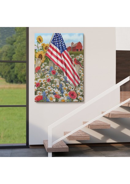 Güzel Bahçe Içierisindeki Amerka Bayrağı Duvar TABLOSU-6278