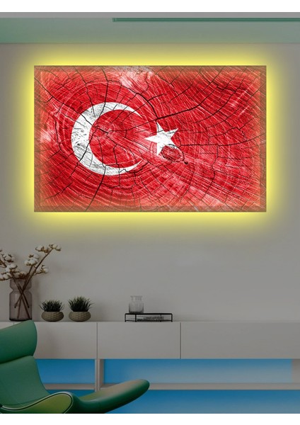 LED Işıklı Türk Bayrağı (Bir Hilal Uğruna Ya Rab) 70 x 50