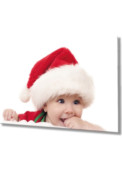 Kırmızı Noel Şapkalı Bebek Cam Tablo