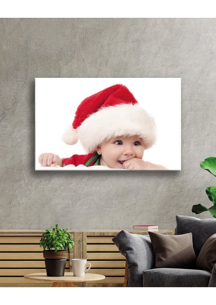 Kırmızı Noel Şapkalı Bebek Cam Tablo