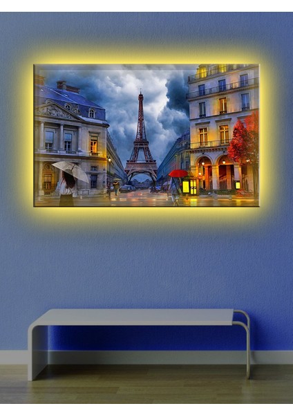 LED Işıklı Paris Sokak Gecesi Tablosu 50 x 35