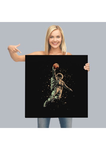 Ay'da Basketbol Oynayan Astronot Kanvas TABLO-5067
