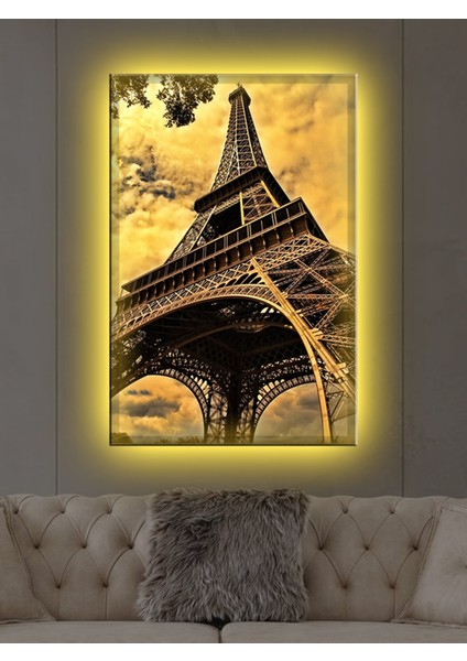 LED Işıklı Eyfel Kulesi Nostaljik Tablo 70 x 50